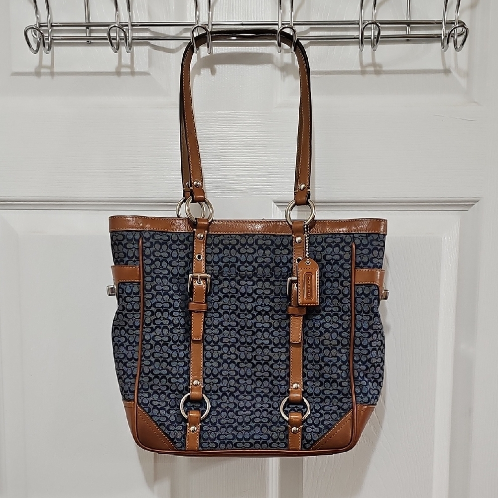 Coach Rare Gallery Tote Navy Blue Jacquard EUC